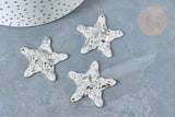 Pendentif Etoile martelé laiton platine brillant 36mm, pendentif étoile texturé, création bijoux argenté, x1 G8020