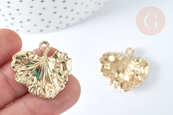 Pendentif Feuille Monsterosa zamac doré clair 27mm, x1 - G7411