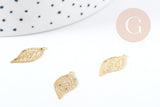 Pendentif Feuille filigrane acier 201 inoxydable doré 19mm, x5 (G9061)