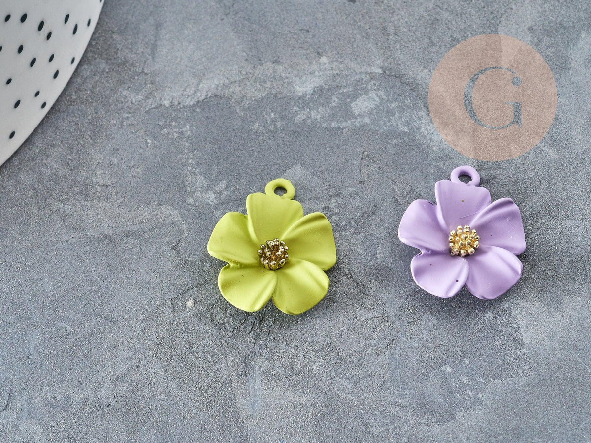 Pendentif Fleur colorée zamac doré 23,5mm, pendentif fleur , x1 (G8067)
