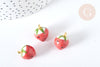 Pendentif Fraise porcelaine et laiton doré rouge 18~20mm, pendentif fruit , x1 G7450