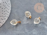 Pendentif Fraise verre transparent fer doré 17mm, collier pendentif , x1 (G9043)