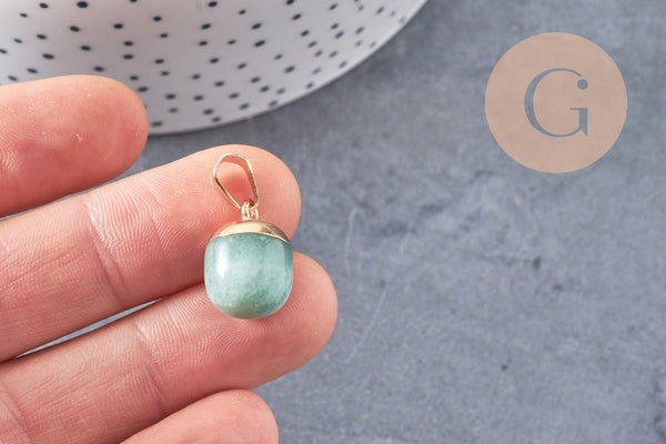 Pendentif Goutte aventurine verte fer doré 17~19mm,création bijou pierre, x1 G5209