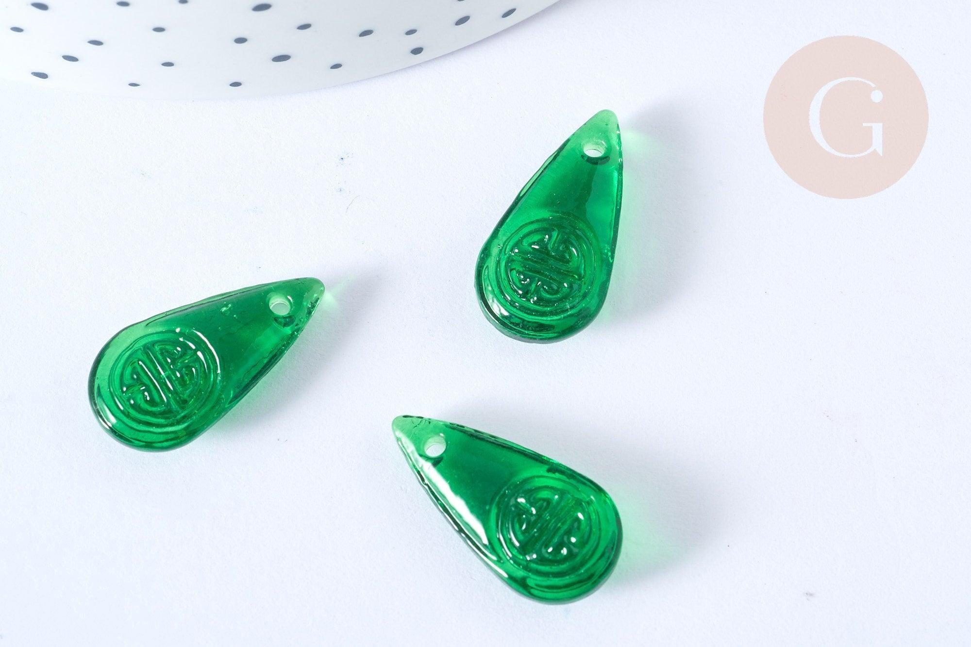 Pendentif Goutte verre vert foncé artisanal 23mm ,pendentif verre pour création bijoux, x1 G7924