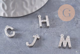 Pendentif Lettre acier 304 inoxydable argenté lettre cristal blanc, sans nickel,lettre initiale prenom,15.5mm, x1 (G4618)