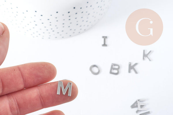 Pendentif Lettre initiale acier 201 inoxydable platine 11mm, x1 G8970