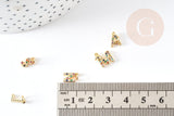 Pendentif Lettre laiton doré zircons colorés 8.5~9.5mm, x1 (G1570)