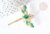 Pendentif Libellule insecte ailé laiton doré zircons 42mm, x1 (G8072)
