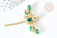 Pendentif Libellule insecte ailé laiton doré zircons 42mm, x1 (G8072)