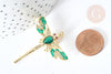 Pendentif Libellule insecte ailé laiton doré zircons 42mm, x1 (G8072)