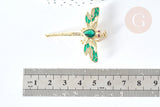 Pendentif Libellule insecte ailé laiton doré zircons 42mm, x1 (G8072)