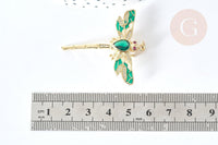 Pendentif Libellule insecte ailé laiton doré zircons 42mm, x1 (G8072)
