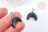 Pendentif Lune agate noire naturelle acier inoxydable 30mm, création bijou lune, pendentif pierre agate naturelle, x1 (G6998)