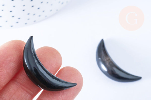 Pendentif Lune corne noire naturelle 47x10mm, pendentif lune en corne naturelle noire, piercing écarteur corne naturelle x1 - G6486