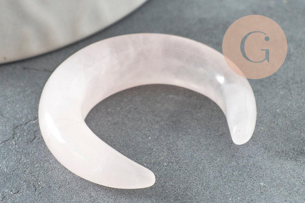 Pendentif Lune quartz rose, Pendentif bijoux pierre, pierre naturelle, quartz rose naturel, pierre non percee,30mm, x1 (G5126)