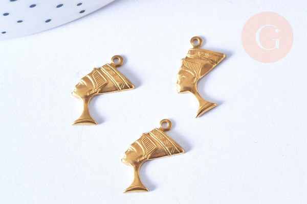 Pendentif Nefertiti égypte laiton brut 20mm non percé, x2 (G6520)