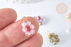 Pendentif Perles rondes facettées fleur cuivre doré zircons colorés 11,5mm,bijoux cristal, x1 (G7494)