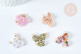 Pendentif Perles rondes facettées fleur cuivre doré zircons colorés 11,5mm,bijoux cristal, x1 (G7494)