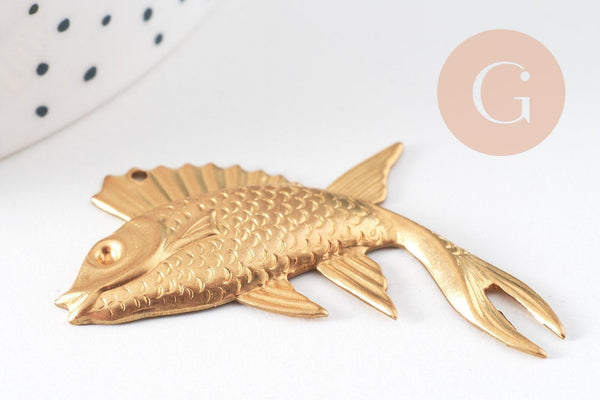 Pendentif Poisson Grand laiton brut doré 46m, x1 G2000