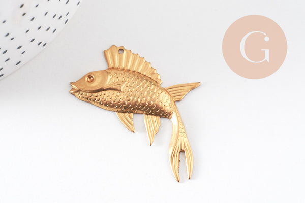 Pendentif Poisson Grand laiton brut doré 46m, x1 G2000