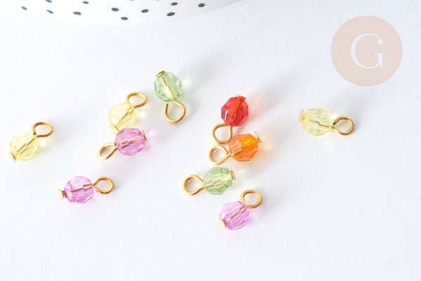 Pendentif Rond Acrylique couleur mixte fer doré 11~11,5mm, perles acryliques, X10 (G7883)