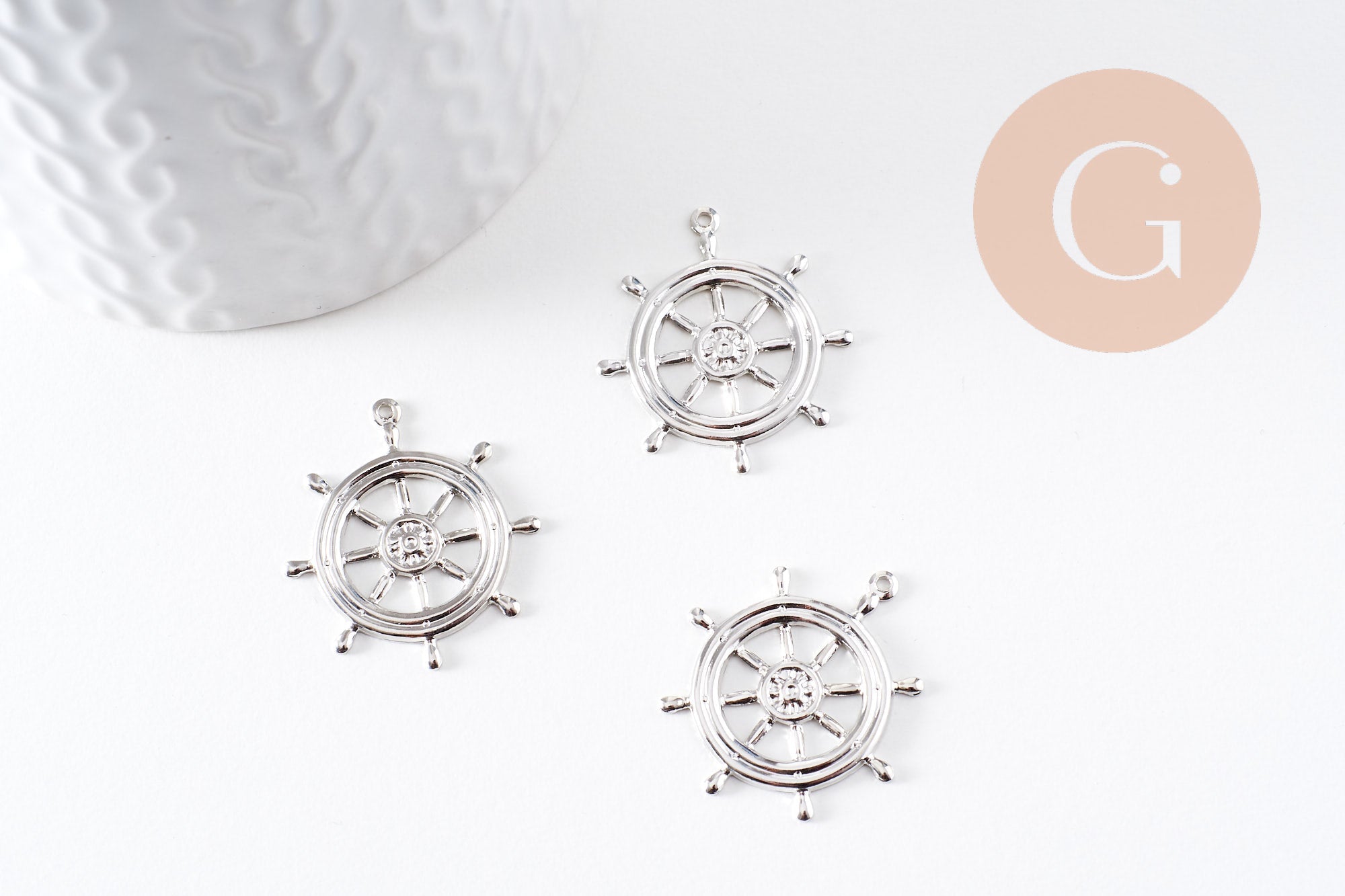 Pendentif Roue de bateau argenté x1 (G7516)