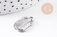 Pendentif Scarabée Egyptien acier 304 inoxydable IP platine 20.5mm, x1 (G10080)