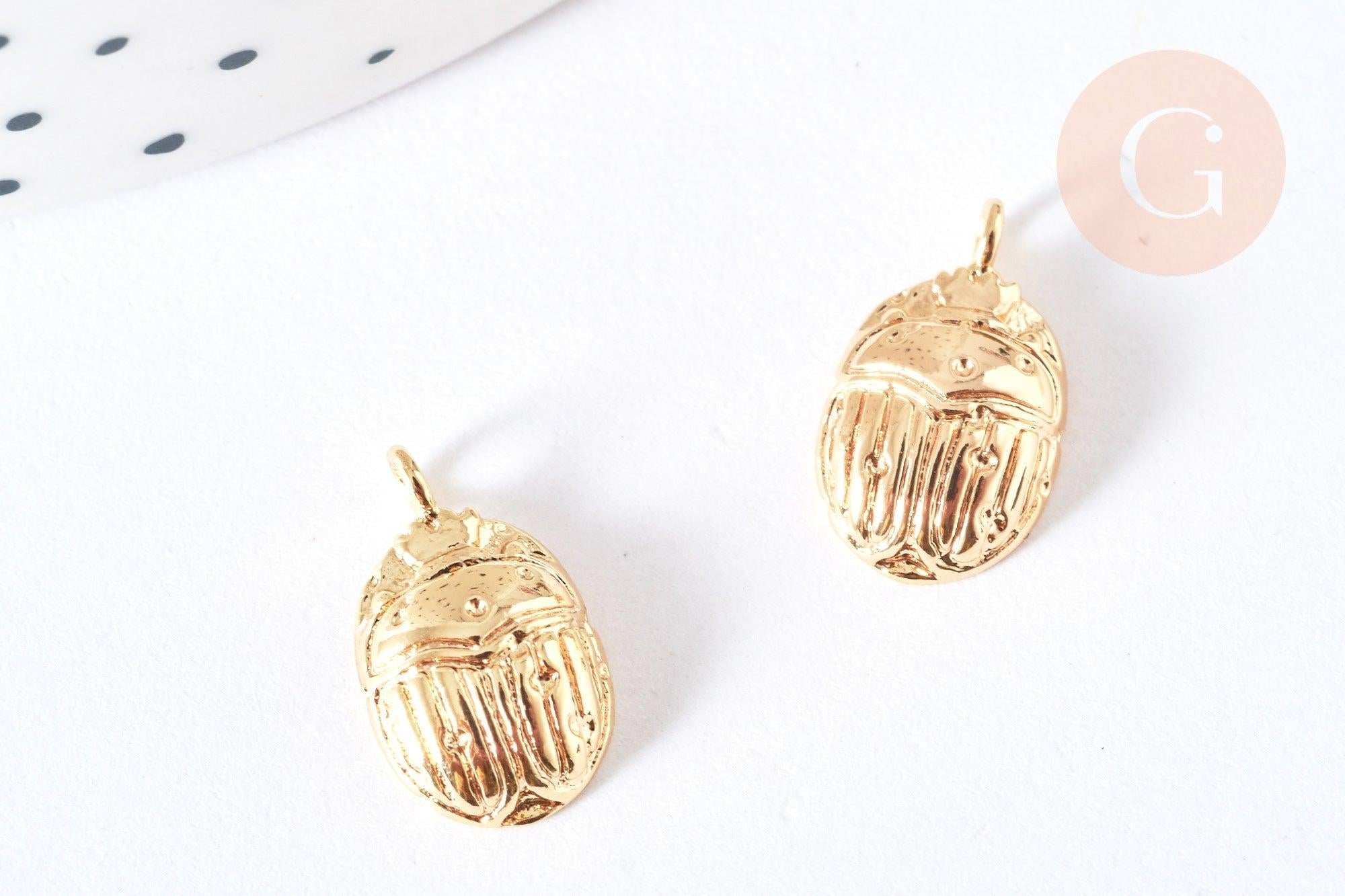 Pendentif Scarabée laiton doré 18K -14,5mm,sans nickel,creation bijoux animal insecte, x1 G7124