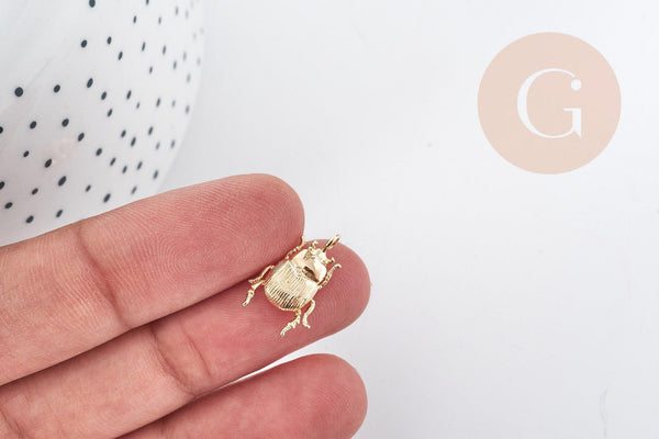 Pendentif Scarabée laiton doré 18K 17mm, création bijoux chance doré, x1 G9017