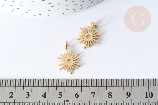 Pendentif Soleil acier 304 inoxydable doré 17.5mm, x1 (G7984)