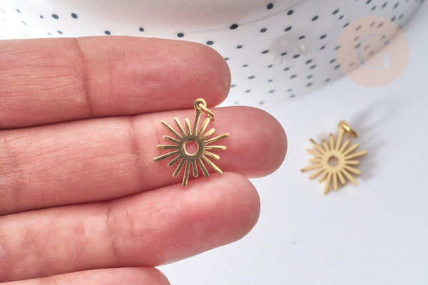 Pendentif Soleil acier 304 inoxydable doré 17.5mm, x1 (G7984)