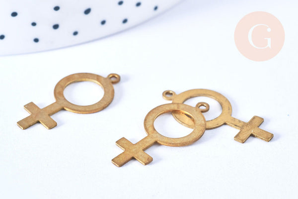 Pendentif Symbole femme laiton brut 26mm, fournitures bijoux laiton brut , x 2 G6565