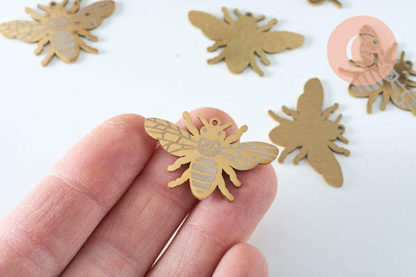 Pendentif abeille 36mm acier inoxydable doré, breloque doré, acier inoxydable doré, pendentif sans nickel, x1 (G6021)