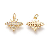 Pendentif abeille laiton doré zircons, fournitures pour bijoux, bijou laiton,pendentif laiton brut,17mm, x1 (G3332)