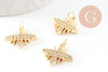 Pendentif abeille laiton doré zircons, fournitures pour bijoux, bijou laiton,pendentif laiton brut,17mm, x1 (G3332)