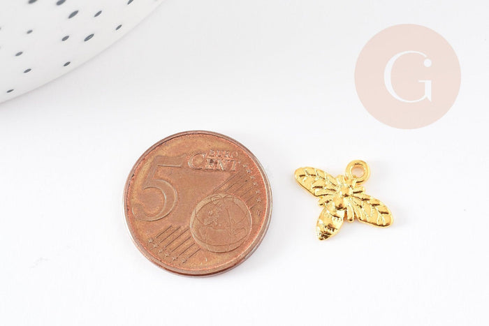 Pendentif abeille zamac doré 16mm,breloque création bijoux insecte, x10 G5327