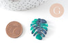 Pendentif acétate feuille monsterosa verte, perles plastique,connecteur feuille plastique 27mm, x2 (G5067)