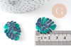 Pendentif acétate feuille monsterosa verte, perles plastique,connecteur feuille plastique 27mm, x2 (G5067)
