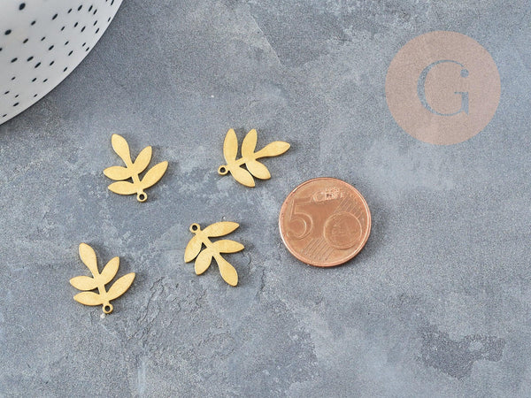 Pendentif acier 304 doré inoxydable feuille laurier 18mm, x1 G4543