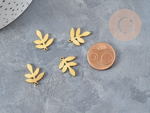 Pendentif acier 304 doré inoxydable feuille laurier 18mm, x1 G4543