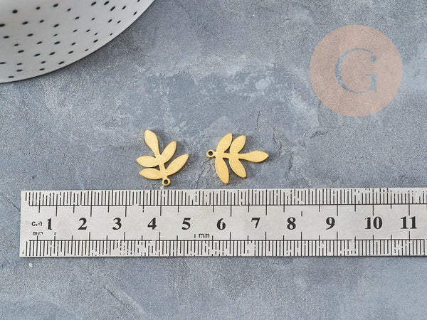 Pendentif acier 304 doré inoxydable feuille laurier 18mm, x1 G4543