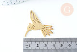 Pendentif acier doré 18K oiseau colibri 39.5mm, x1 (G6335)