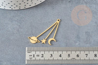 Pendentif acier doré astres 42mm, breloque doré, acier inoxydable doré, pendentif sans nickel, x1 G5729