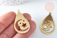 Pendentif acier doré lune étoile 38mm, breloque doré, acier inoxydable doré, pendentif sans nickel, x1 (G6347)