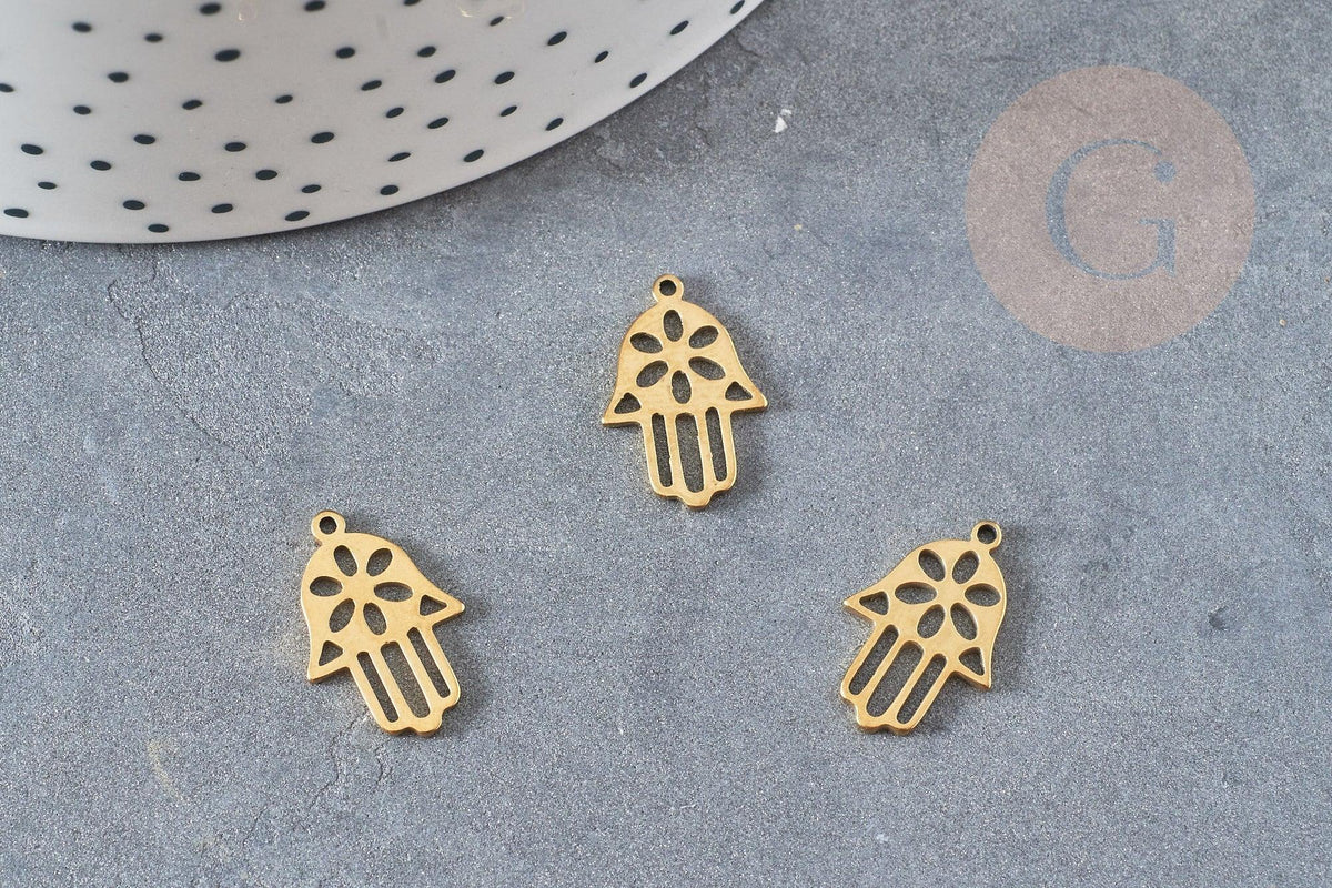 Pendentif acier dore main fatma,breloque doré, acier inoxydable doré, pendentif sans nickel,création bijoux, x1,G6028