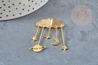 Pendentif acier doré nuage et constellations 49mm, breloque , acier inoxydable doré, pendentif sans nickel, x1 (G5736)