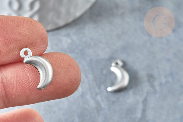 Pendentif acier inoxydable argenté lune 16mm, x 5 (G7508)