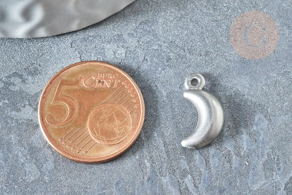 Pendentif acier inoxydable argenté lune 16mm, x 5 (G7508)