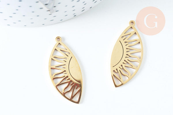 Pendentif acier inoxydable doré soleil 35mm, x1 (G6648)