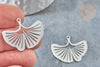 Pendentif acier inoxydable platine feuille gingko 23mm, x1 (G7610)